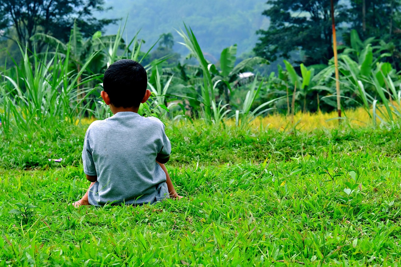 Un petit garçon dans un champ